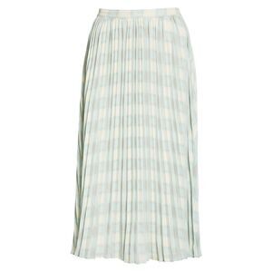 NWT's $375 Toccin Womens Plaid A Line Pleated Maxi Skirt in Mint Plaid Large